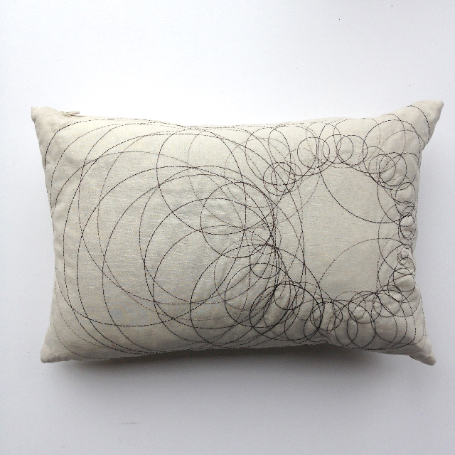 CUSHION, Off White w Black Circular Stitch Design